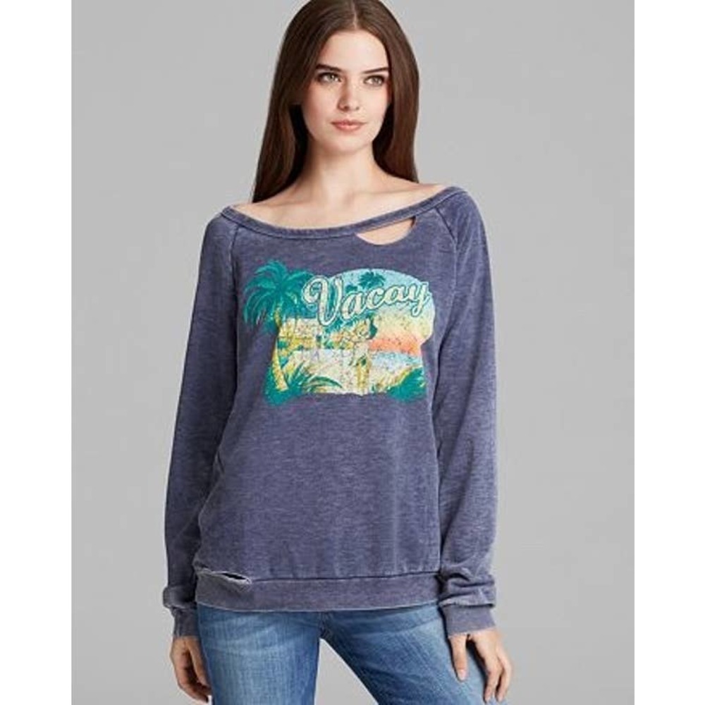 Chaser Gray Distressed Vintage Hawaii Vacay Graphic Sweater Size S